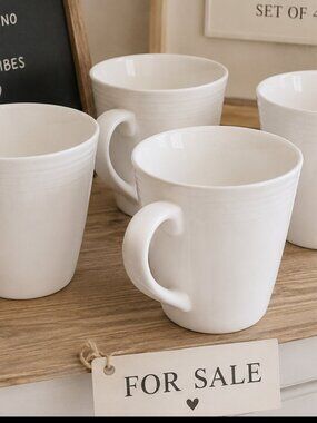 Roscher Bone China White Coffee Tea Cup Mug Elegant Ribbed Design Lot Set of 4
